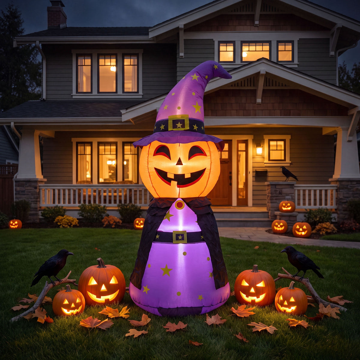 MAGOTAN 8 ft Halloween Inflatable Pumpkin Halloween Inflatable Pumpkins Ghost Tombstone Outdoor Yard Decoration Build-in 7 LED White Lights