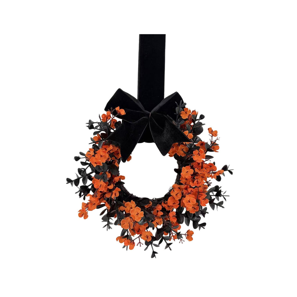 Handcrafted Artificial Floral Front Door Wreath with Velvet Bow, Fall Halloween Decor, Circular Garland for Home & Porch, Seasonal Decoration, Festive Wall Ornament