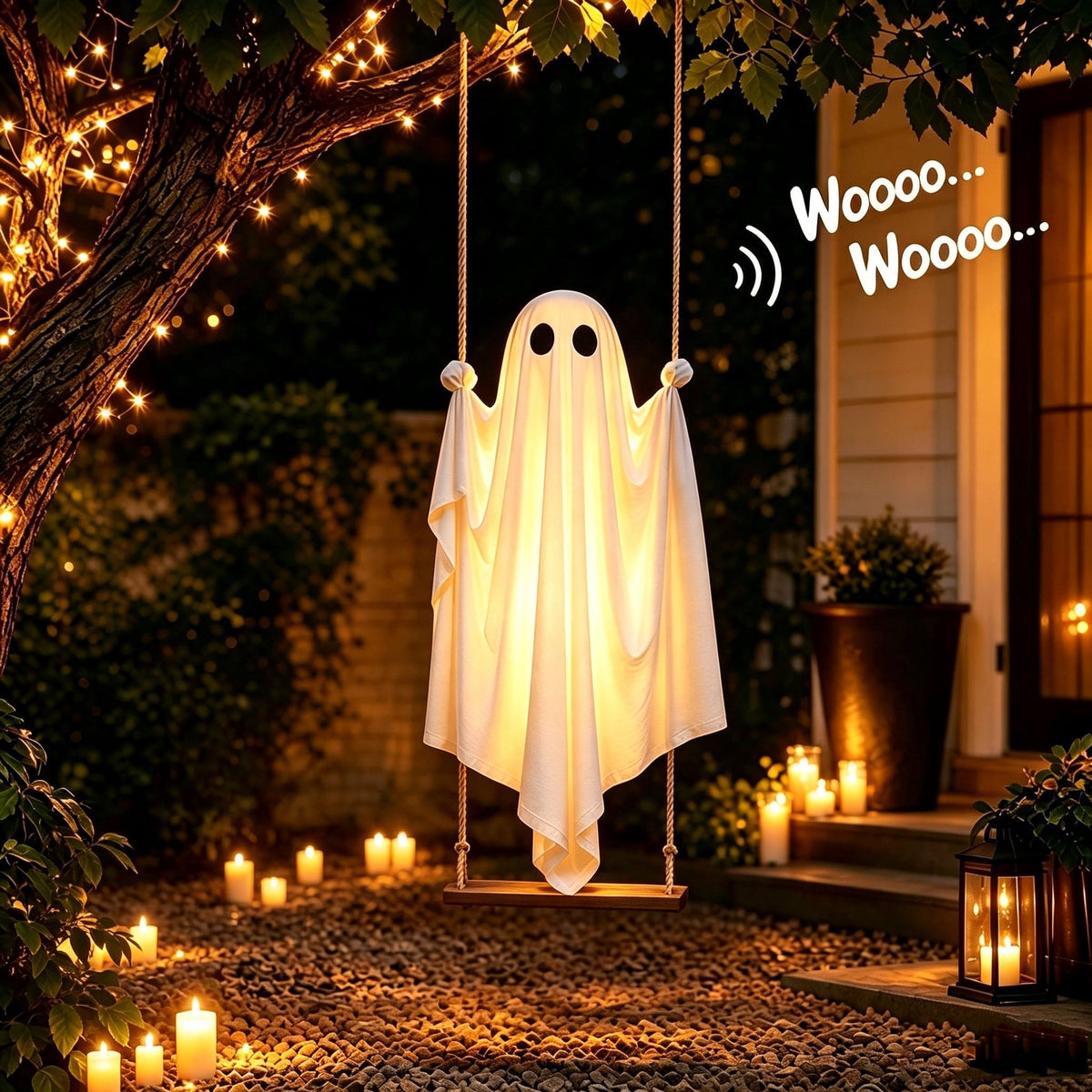 Light Up 2.1 Ft Ghost Walking Dog 2 Pcs, Halloween Ghost Decoration, Adjustable Standing Porch Yard Lawn Decor, Modern Farmhouse Halloween Yard Decor (A)