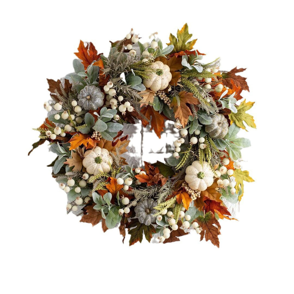 Harliver 13.77 inch Wreath Fall Maple Leaves Wreath for Front Door Rustic Autumn Wreath with Pumpkin,Rose,Berry Branchesm, Thanksgiving Wreath Fall Door Wreath for Halloween Thanksgiving Decor