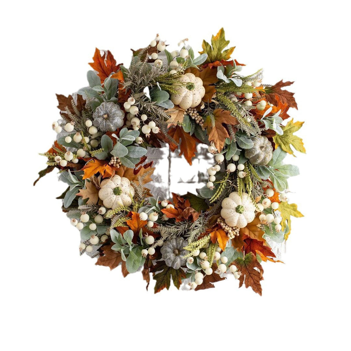 Harliver 13.77 inch Wreath Fall Maple Leaves Wreath for Front Door Rustic Autumn Wreath with Pumpkin,Rose,Berry Branchesm, Thanksgiving Wreath Fall Door Wreath for Halloween Thanksgiving Decor
