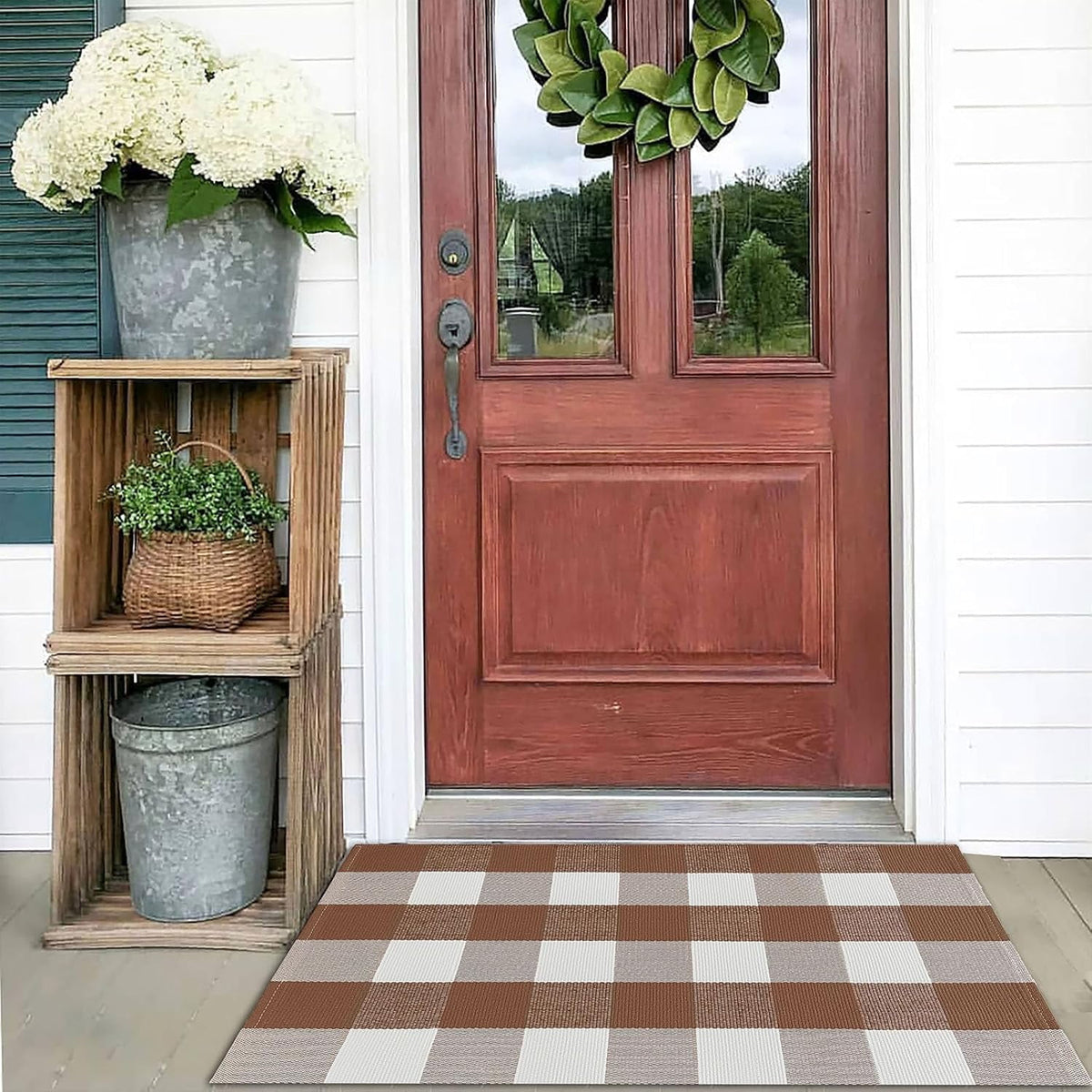 HearthHarmony Buffalo Plaid Area Rugs 2x3 Ft Brown and Black Checkered Rugs Washable Front Door Mat Hand Woven Cotton Outdoor Small Rug for Front Porch Kitchen Entryway Patio Bathroom