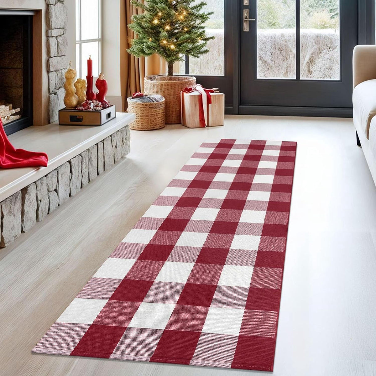 HearthHarmony Buffalo Plaid Area Rugs 2x3 Ft Brown and Black Checkered Rugs Washable Front Door Mat Hand Woven Cotton Outdoor Small Rug for Front Porch Kitchen Entryway Patio Bathroom