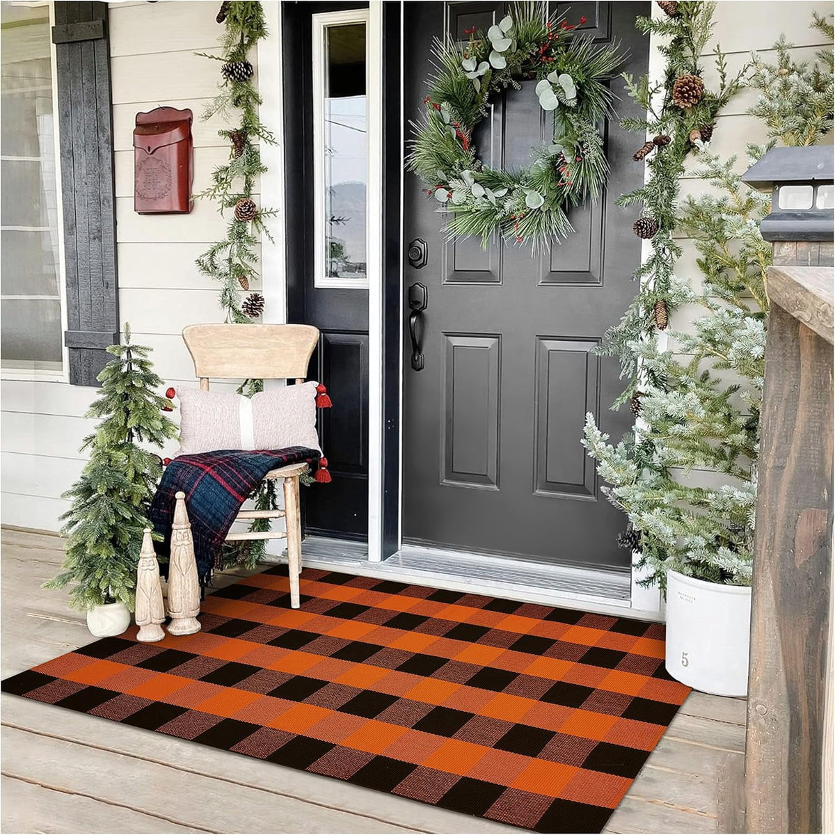 HearthHarmony Buffalo Plaid Area Rugs 2x3 Ft Brown and Black Checkered Rugs Washable Front Door Mat Hand Woven Cotton Outdoor Small Rug for Front Porch Kitchen Entryway Patio Bathroom