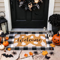 HiberyHom 2 Pcs Halloween Doormat Combo Set, 17" x 30" Ghost Halloween Welcome Doormat and 27" x 43" Black White Plaid Rug