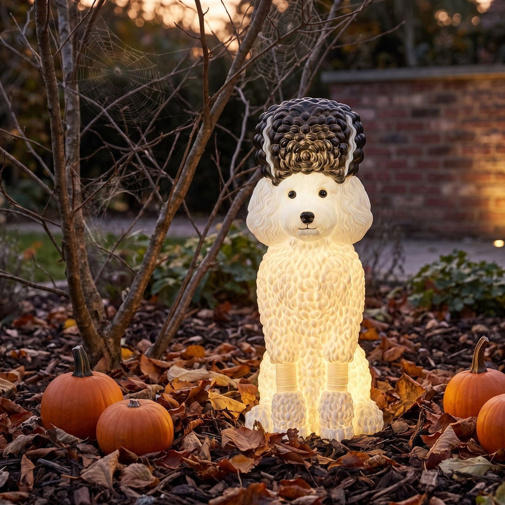Clearance! Halloween Light‑Up Dog Figurine, 7.9in Scarecrow Dog Statue with Glowing Pumpkin, Waterproof Resin Table Yard Decor