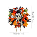 ICQOVD Halloween Pumpkin Maple Leaf Wreath with Skeleton Ornament Orange Black Bow Front Door Hanging Fall Home Decoration 15.75*15.75*3.15IN