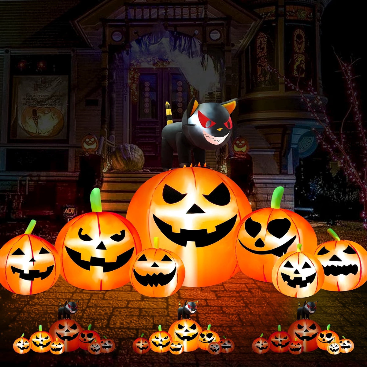 Yexmas 8.7ft Halloween Inflatables Pumpkins 7 Blow Up Decor with Witches Hat, Built-in LED Lights for Halloween Party, Yard, Garden, Lawn
