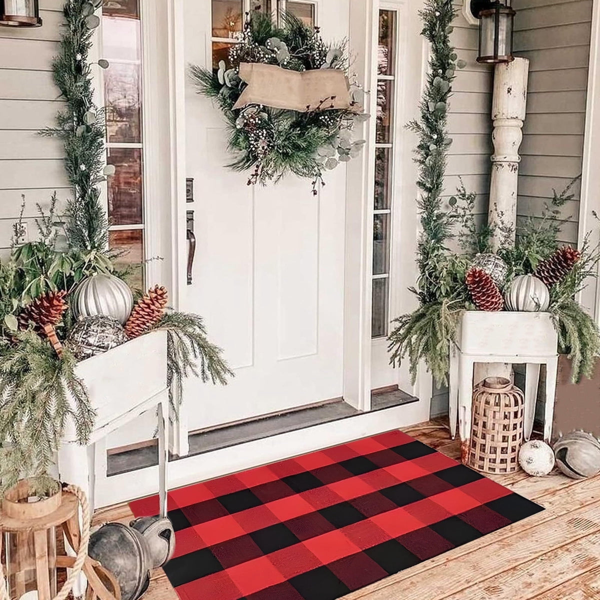 JLFNYA Halloween Rug,15.7*24inch Checkered Rug,Rug Halloween Fall Door Mat Cotton Washable Area Rugs Door Mat Outdoor Entrance for Front Porch Entryway Fall Farmhouse