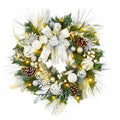 JoanKaren 24 inch Large Christmas Wreath Silver White with 20 LED Lights,Prelit Xmas Wreath w/ Ball Ornaments Pine Cone