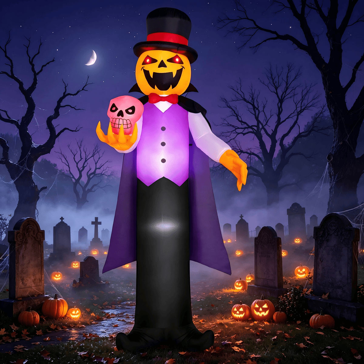 Joyfy 9 ft Halloween Inflatables Pumpkin Skeleton Decorations with Built-in LED Lights,Large Blow Up Decoration for Yard Lawn Garden Indoor Outdoor, Pumpkin Skeleton Inflatable Decoration