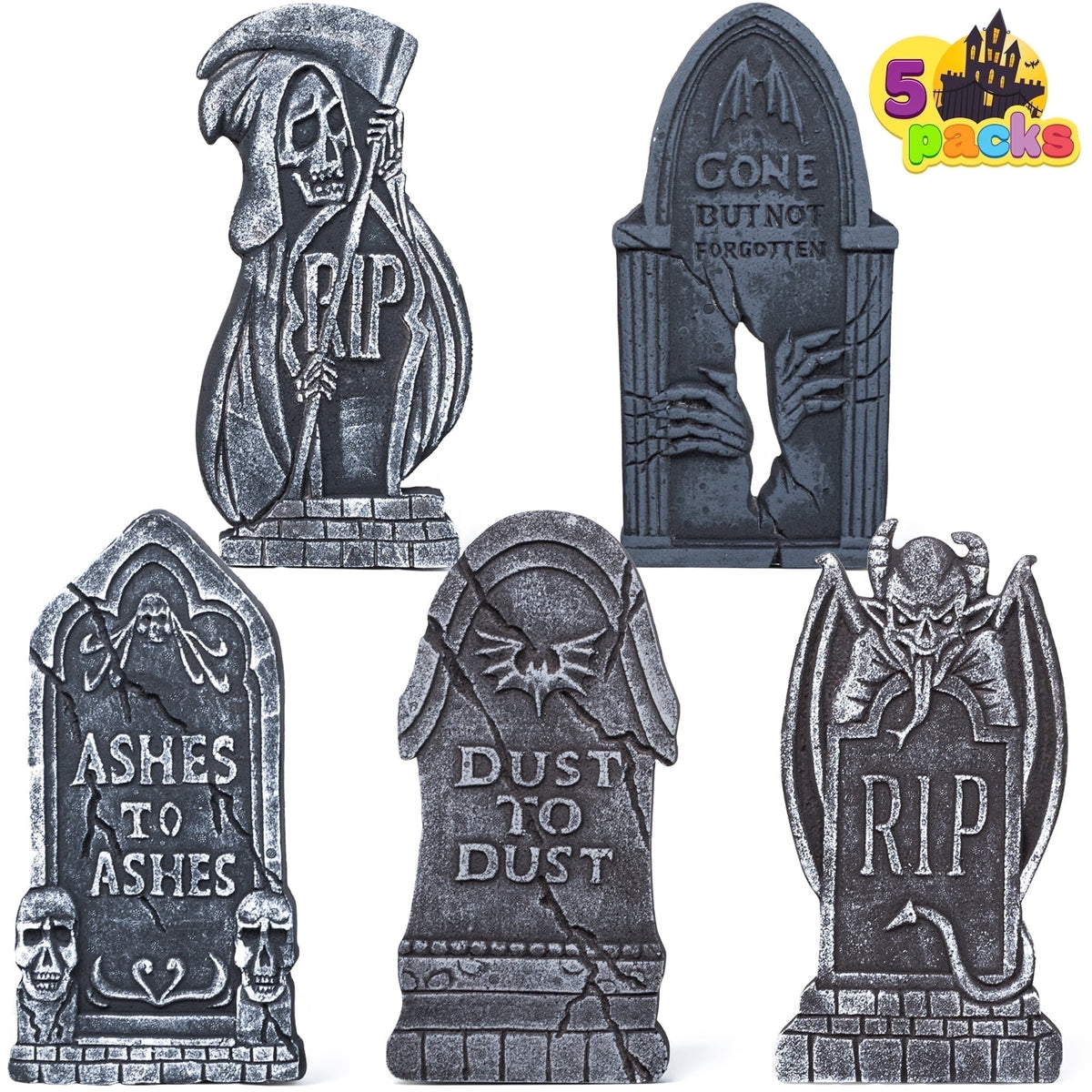 Joyfy 5 Pack Halloween Tombstone Outdoor Decorations,17 Inch Foam RIP Cemetery Headstone Decoration and 12 Halloween Yard Lawn Decoration Metal Stakes