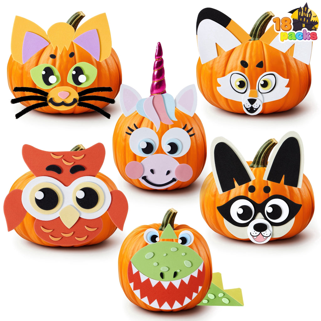 Joyfy 16 Faces Halloween Pumpkin Decorations Stickers Foam Craft Kit, 18 Sheets 16 Designs Halloween Party Favors for Kids, Party Supplies Arts Activities, Jack O Lantern Face Sticker School Gifts