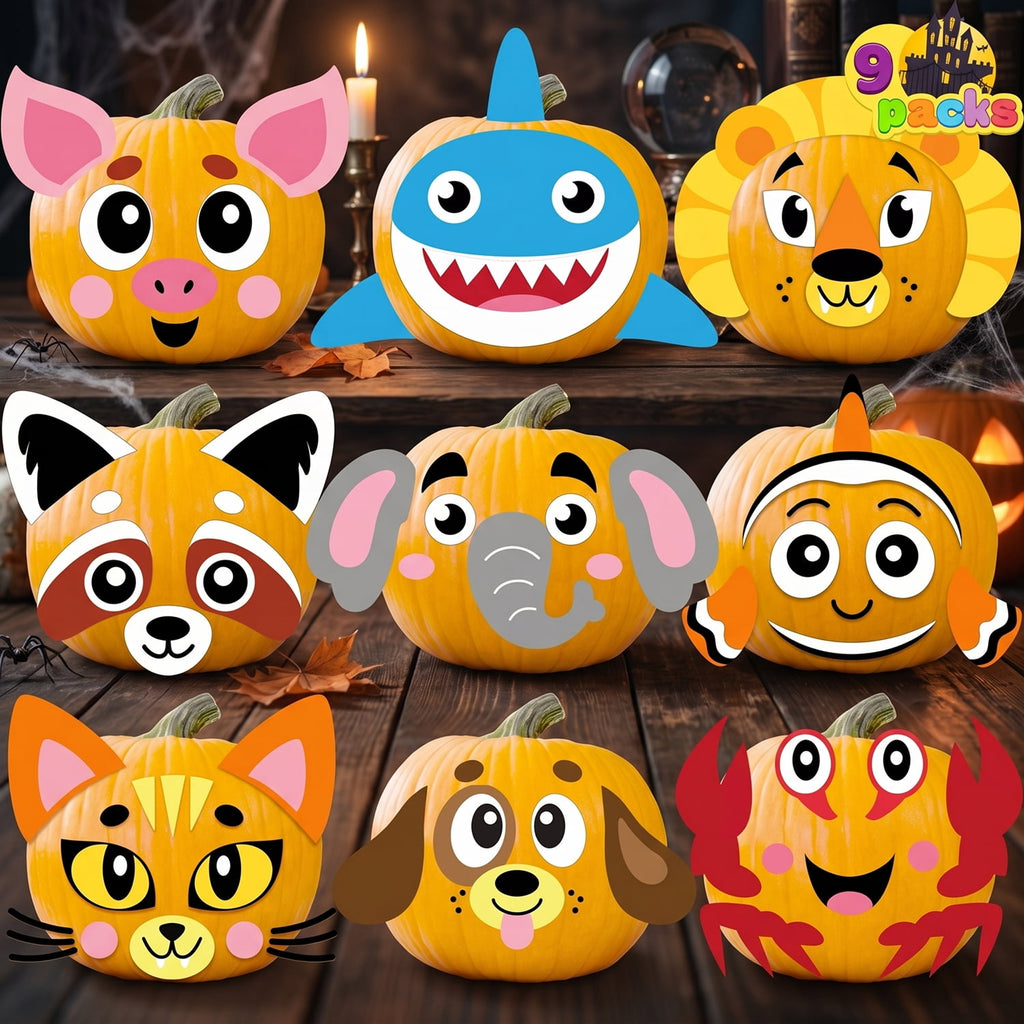 Joyfy 16 Faces Halloween Pumpkin Decorations Stickers Foam Craft Kit, 18 Sheets 16 Designs Halloween Party Favors for Kids, Party Supplies Arts Activities, Jack O Lantern Face Sticker School Gifts