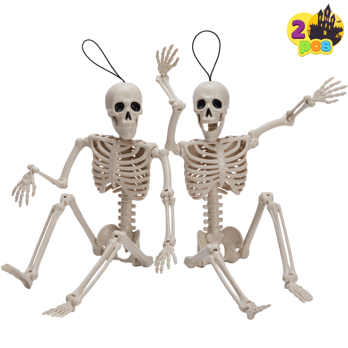 Joyfy 5 Pcs Halloween Skeleton Decorations,16 inch Full Body Poseable Skeleton with Movable Joints for Halloween Indoor Outdoor Party,Graveyard,Haunted House Accessories,White