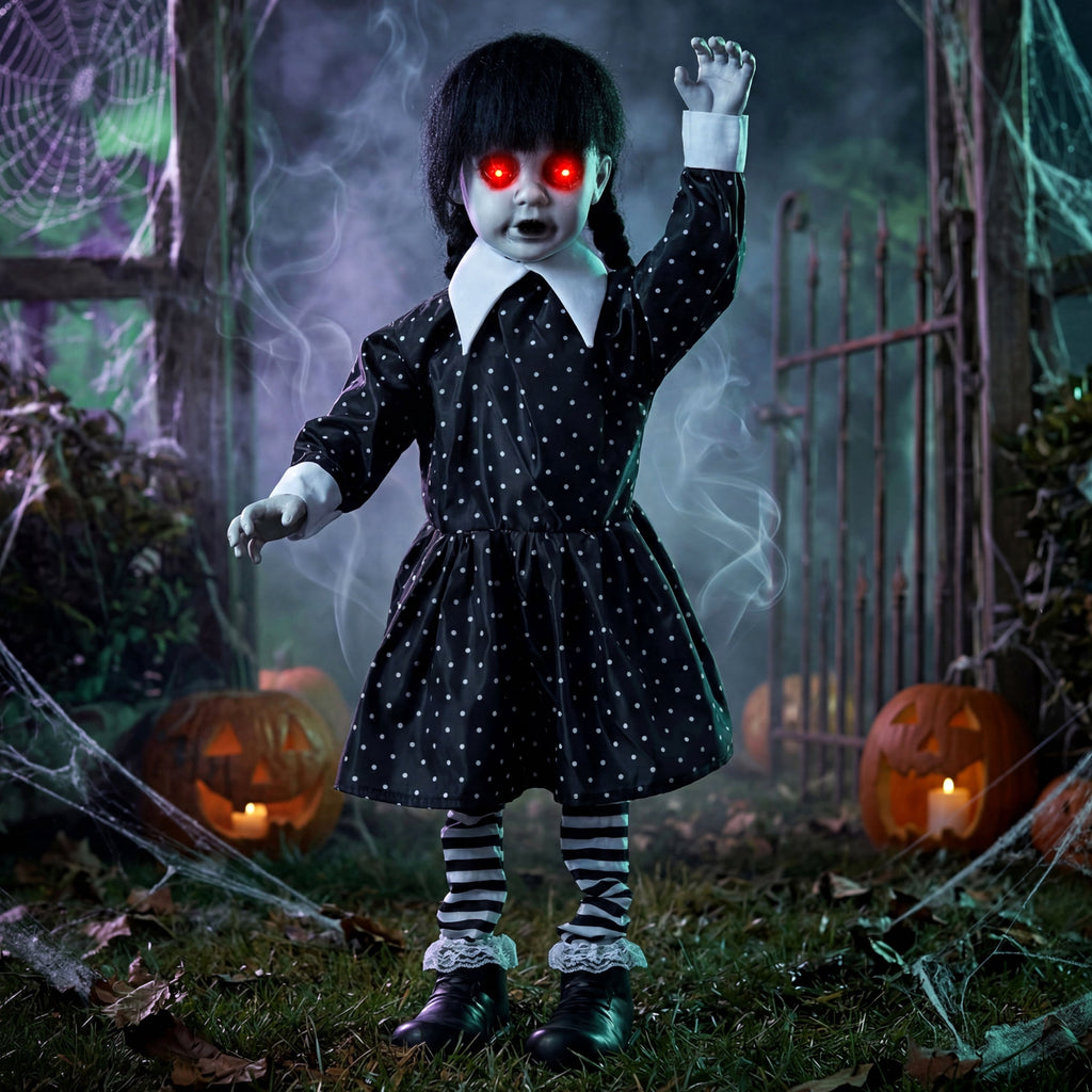 Joyfy 67"(5.6ft) Standing Grim Reaper with Chain, Large Halloween Decorations Outdoor, Life Size Animatronics Skelton, Sound-Actived Party Decor with Creepy Sound & LED Eyes, Scary Haunted House Prop