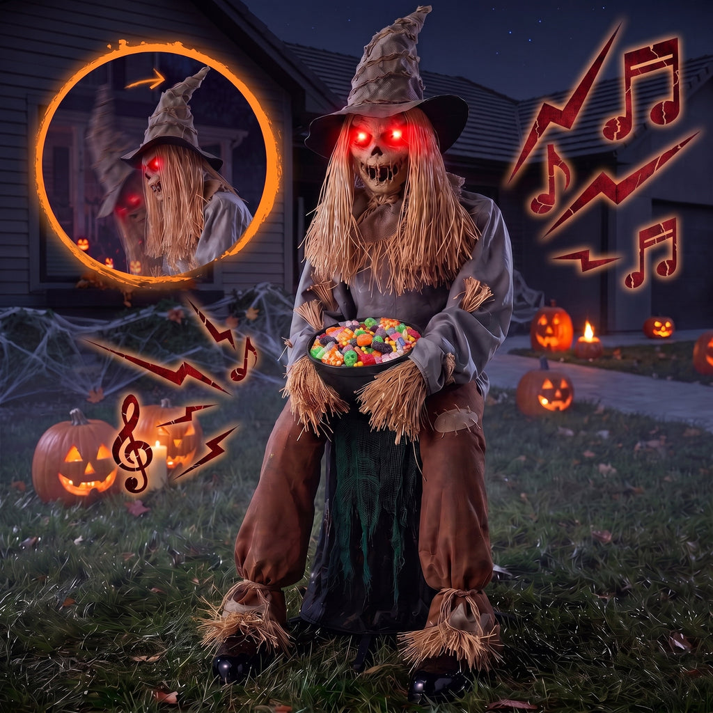 Joyfy 6.2 FT (74.8") Halloween Decoration Outdoor Animatronic Ghost Doctor, Sound Activated Life-Size Standing Ghost with Rotating Head, LED Eyes & Lantern, for Scary Haunted House,Yard Decor