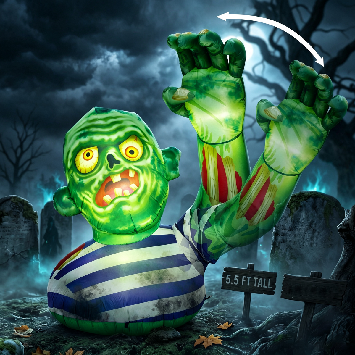 Joyfy 5.5ft Halloween Inflatables Long Light Up Skeleton Ground Breaker Halloween Inflatables Outdoor Decorations,Blow up Halloween Yard Decorations