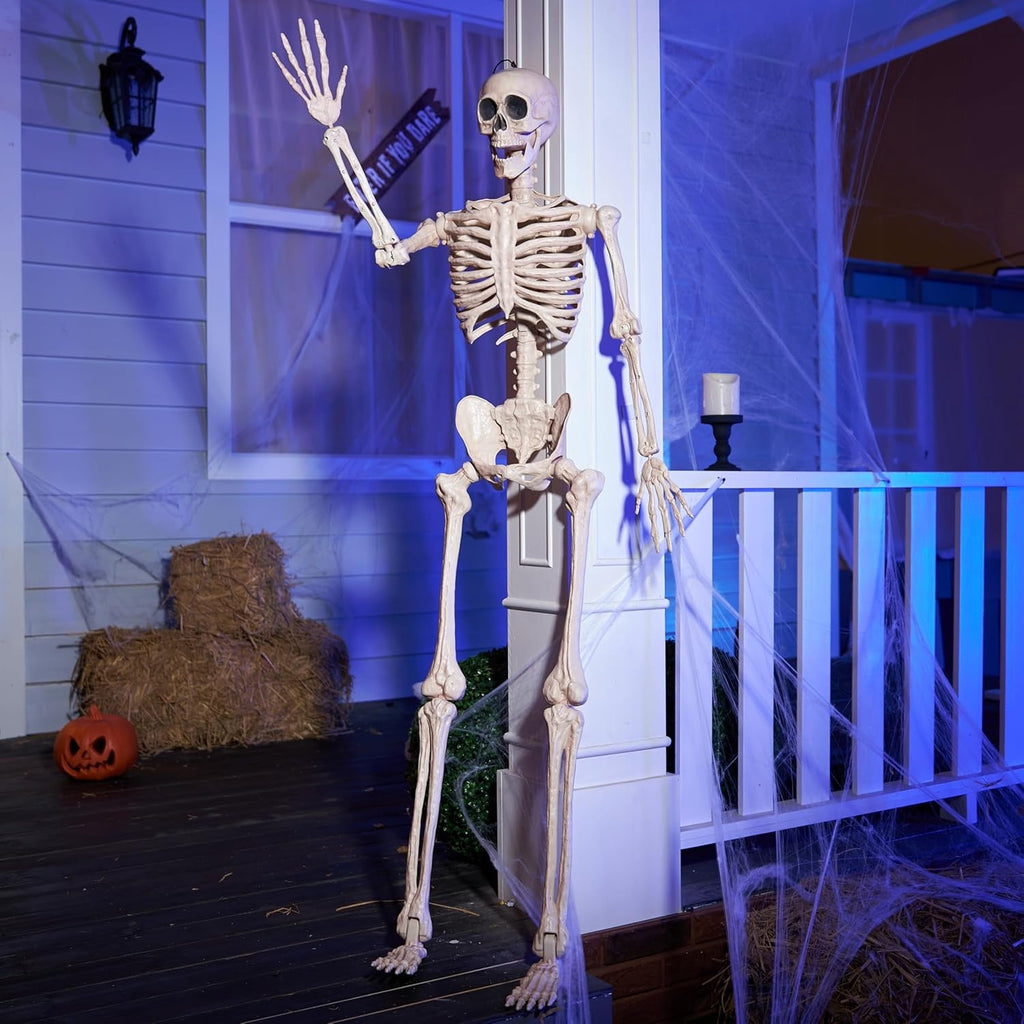 Joyfy 2 Pcs 24 Inch Halloween Skeleton Decor,2 FT Posable Skeleton Halloween Prop for Haunted House Indoor Outdoor Decoration Spooky Decor,Full Body with Movable Joints for Halloween Decoration