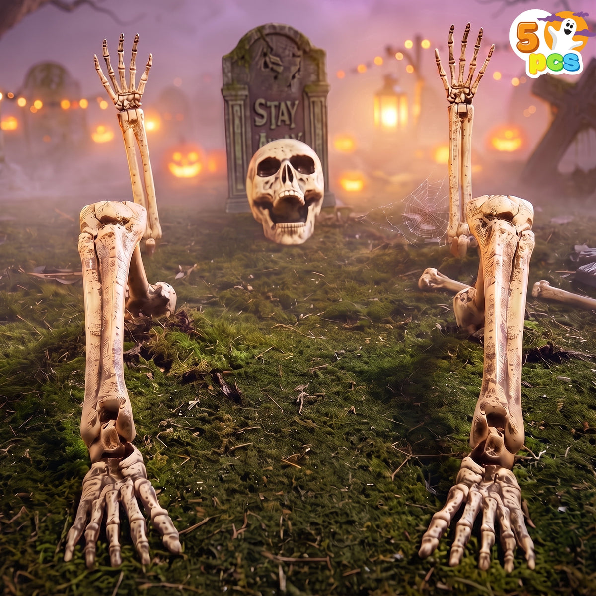 Joyfy 2 Pack Skeleton Hands Halloween Decoration Outdoor,13 inch Bloodstain Zombie Arm with Ground Stakes, Fake Arm Hands Prop Groundbreaker for Halloween Graveyard Lawn Decor