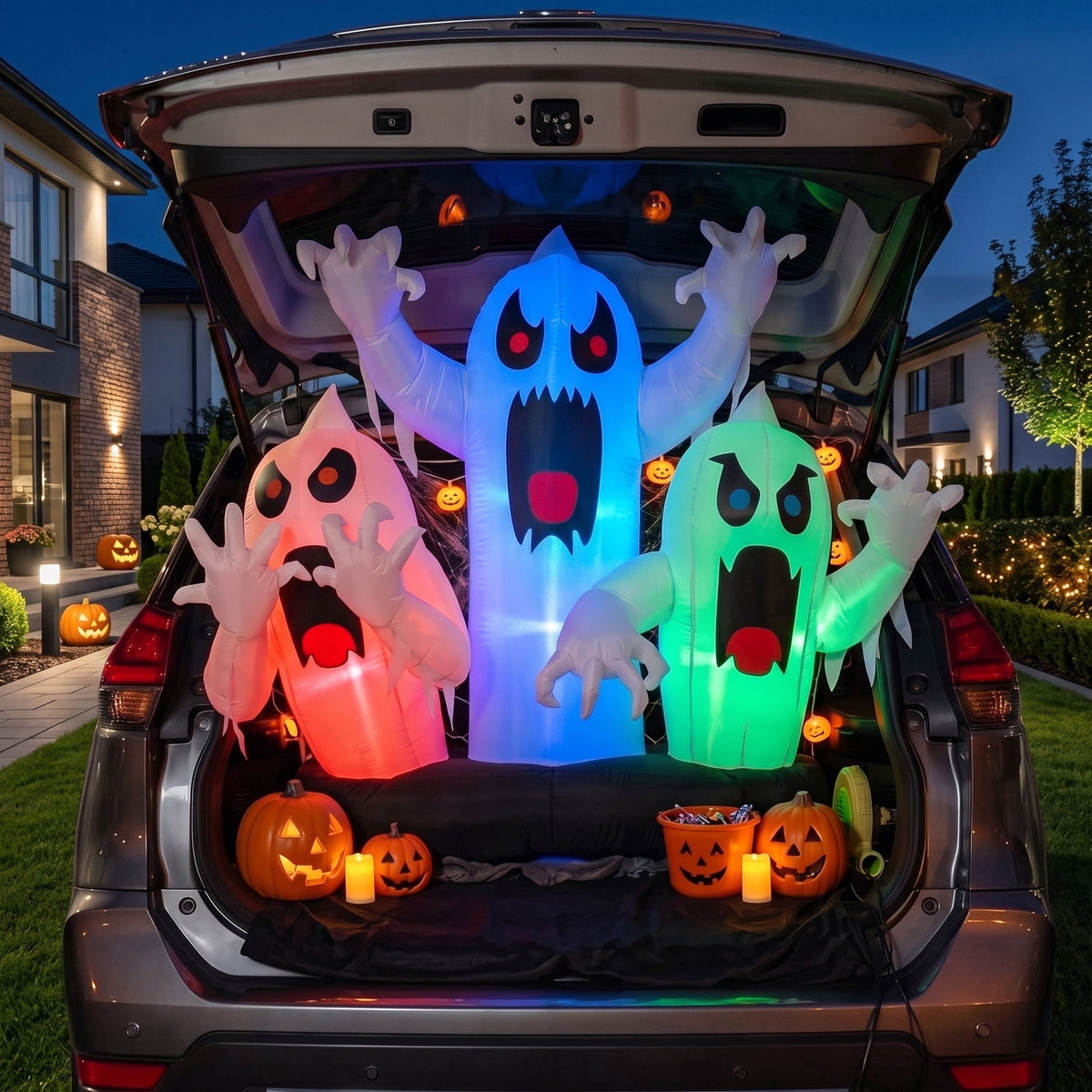 Joyfy 3.6 ft Animated Halloween Inflatable Dinosaur Decoration,Trunk or Treat Car Decorations Kit Dinosaur with Built-in LED Light for Halloween Party Indoor,Outdoor,Yard,Garden Decor