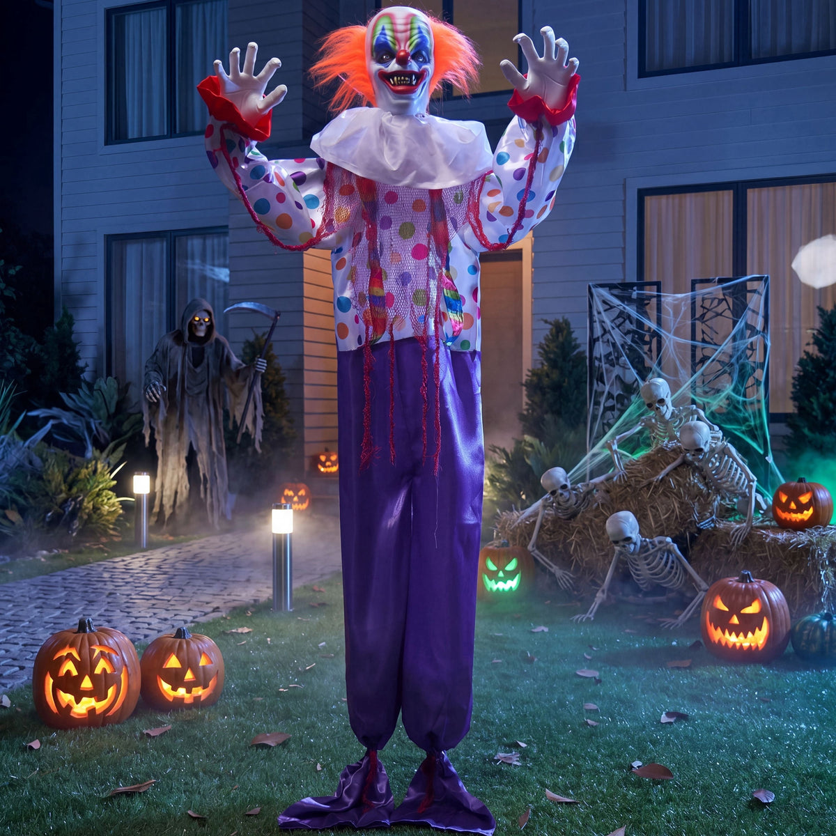 Joyfy 65" Halloween Hanging Scary Clown Decorations with Chain, with LED Lights Talking Animatronics Decor Outdoor Indoor for Haunted House Lawn Yard Patio