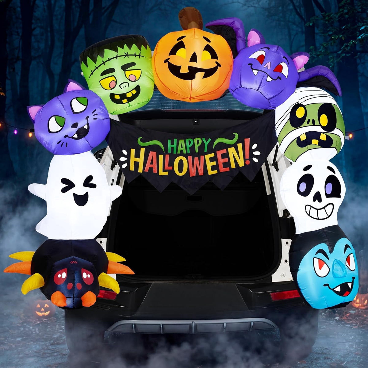 Joyfy 6 FT Halloween Inflatable Haunted Castle Decoration,Trunk or Treat Car Decorations Kit Ghost and Pumpkin with Built-in LED Light for Halloween Party Indoor,Outdoor,Yard,Garden Decor