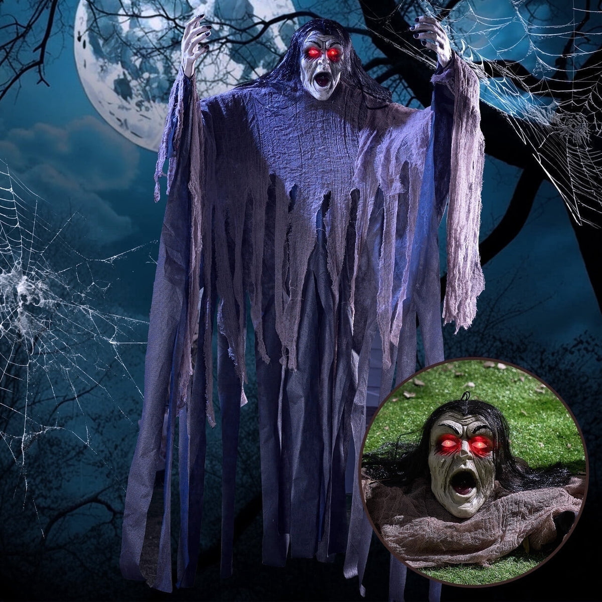 Joyfy Halloween Decorations Outdoor Groundbreaker Creepy Life Size Light Up Climbing Zombie Groundbreaker with Sound,Motion Activated Halloween Decorations Haunted House Decorations