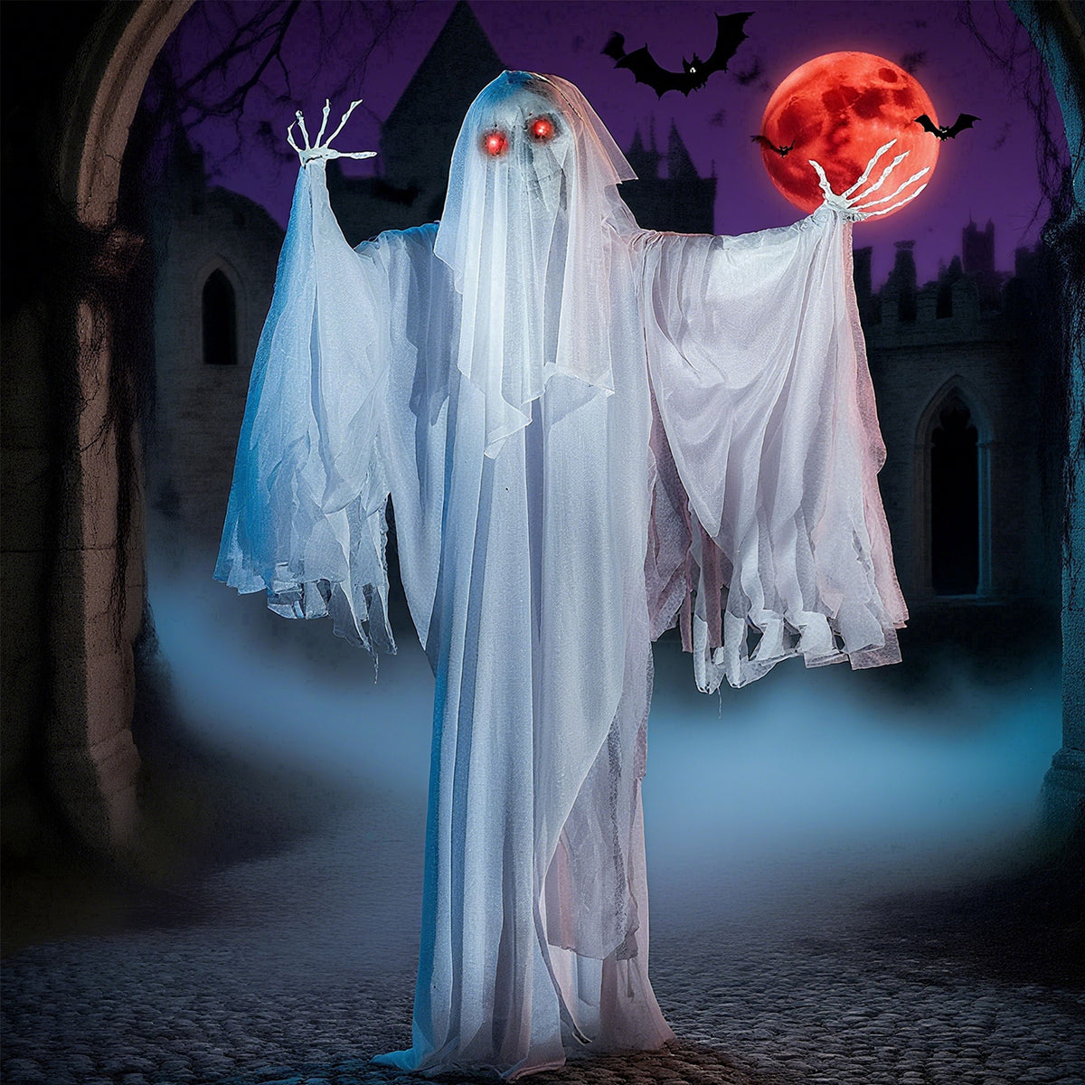 Joyfy Halloween Decorations Outdoor, 72"(6ft) Light Up Animated Scary Decorations Pumpkin Ghost with Sound Activation,Animatronics Pumpkin Decorations for Haunted House Prop Yard Decor
