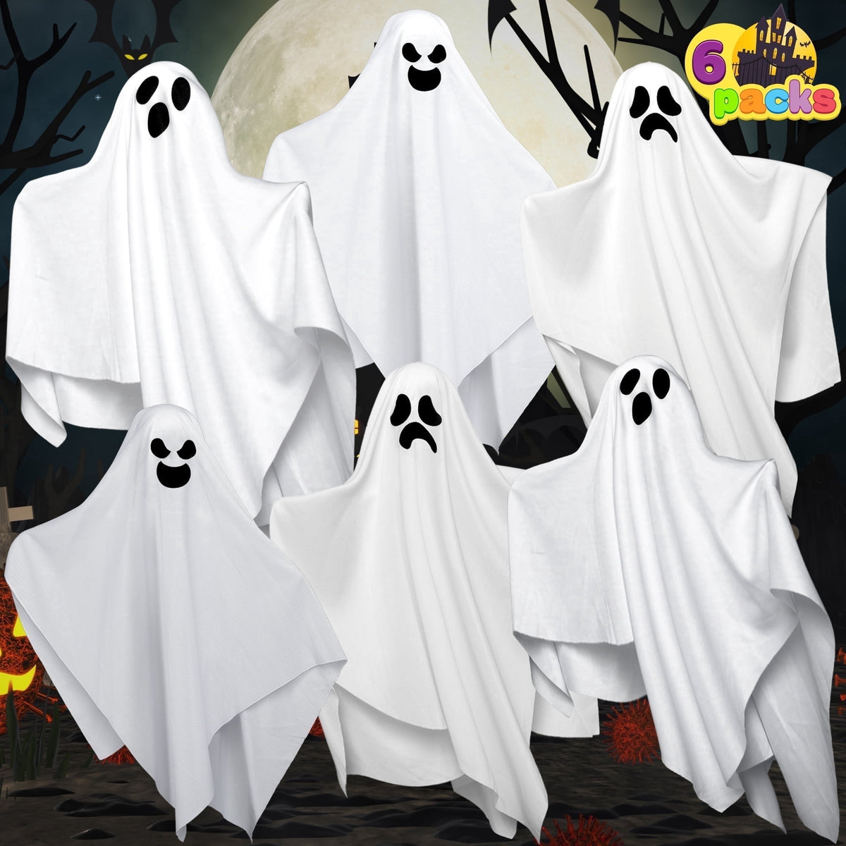 Joyfy 3 Pack Halloween Hanging Ghosts Decorations,27.5" Cute Scary Flying Ghosts Outdoor Hanging Halloween Decorations Yard Decorations