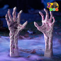 Joyfy 2 Pack Skeleton Hands Halloween Decoration Outdoor,13 inch Bloodstain Zombie Arm with Ground Stakes, Fake Arm Hands Prop Groundbreaker for Halloween Graveyard Lawn Decor
