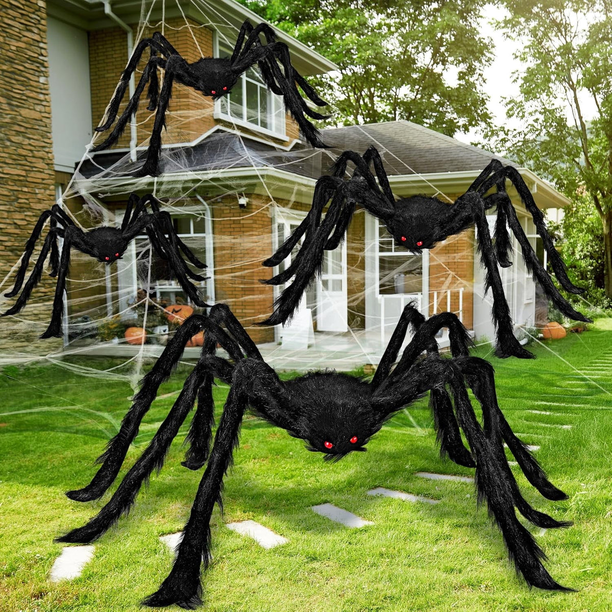 Joyfy 6 Packs Colorful Hairy Giant Spiders Halloween Decorations Outdoor,Multi-Size Outdoor Halloween Spider Decorations for Yard Lawn & Patio (30", 30", 20", 20", 12", 12")