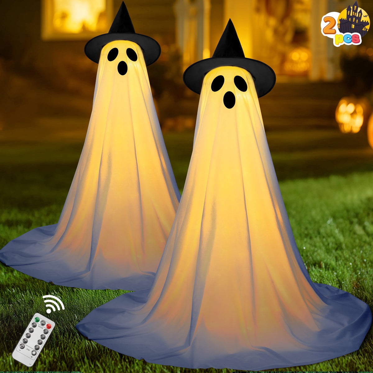 Joyfy 47"Cute Ghost Dog Halloween Decoration Outdoor, Reusable Spooky Standing Dog with Stakes, Soft White Light LED & 6 Hours ON + 18 Hours OFF Timer, Adorable Halloween Decor for Front Porch Yard