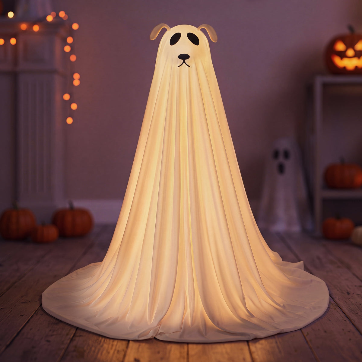 Joyfy 47"Cute Ghost Dog Halloween Decoration Outdoor, Reusable Spooky Standing Dog with Stakes, Soft White Light LED & 6 Hours ON + 18 Hours OFF Timer, Adorable Halloween Decor for Front Porch Yard
