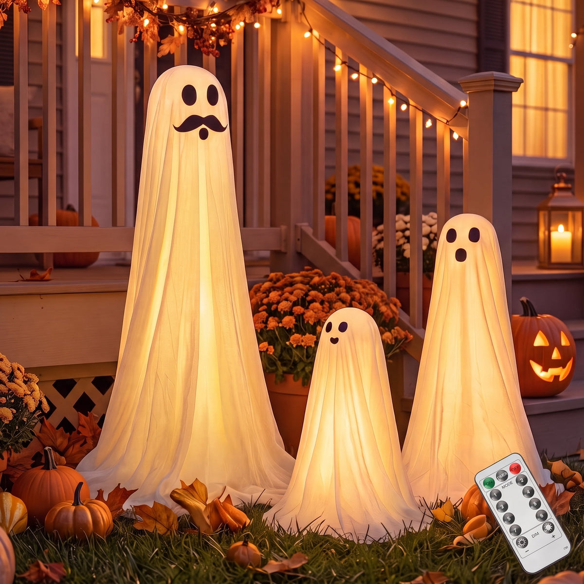 Joyfy 47"Cute Ghost Dog Halloween Decoration Outdoor, Reusable Spooky Standing Dog with Stakes, Soft White Light LED & 6 Hours ON + 18 Hours OFF Timer, Adorable Halloween Decor for Front Porch Yard