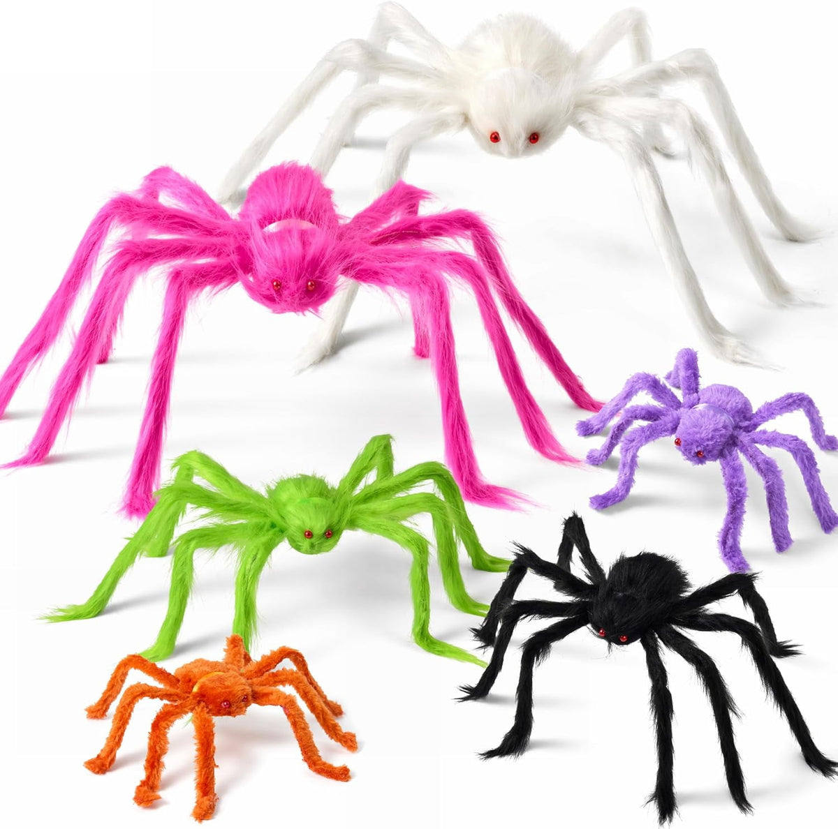 Joyfy 6 Packs Colorful Hairy Giant Spiders Halloween Decorations Outdoor,Multi-Size Outdoor Halloween Spider Decorations for Yard Lawn & Patio (30", 30", 20", 20", 12", 12")