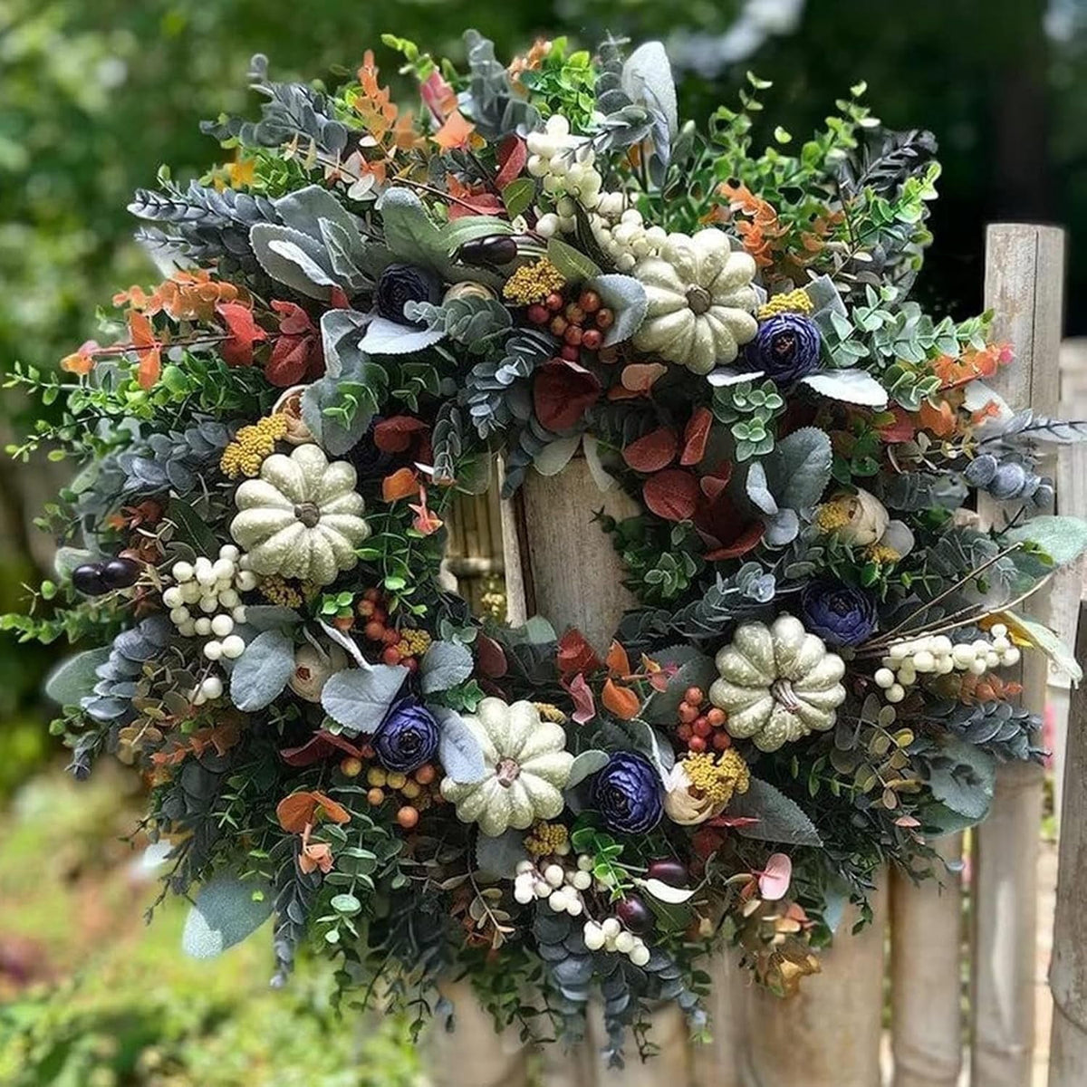 KOMI 2024 Fall Peony and Pumpkin Wreath for Front Door - Year Round Durable Farmhouse Wreath with Maple Leaves, Berries, Pinecones, and Pumpkins for Thanksgiving, Halloween, and Seasonal Home Decor