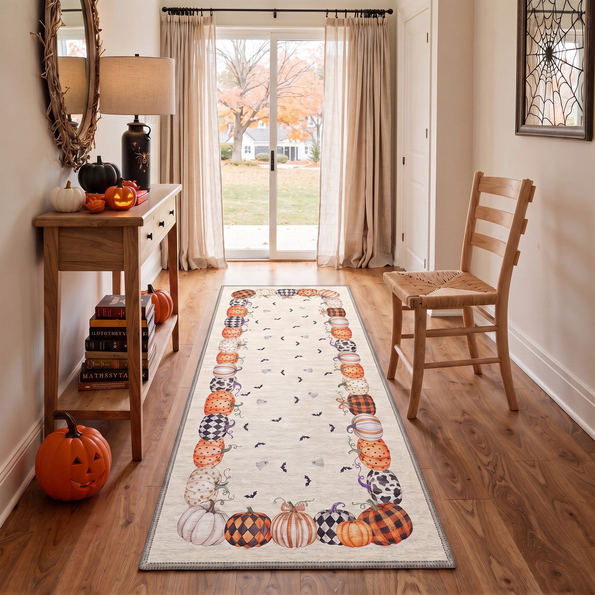 KUETH 3'x5' Halloween Machine Washable Area Rug, Non-Slip Rugs for Living Room, Bedroom and Dining Room, Orange
