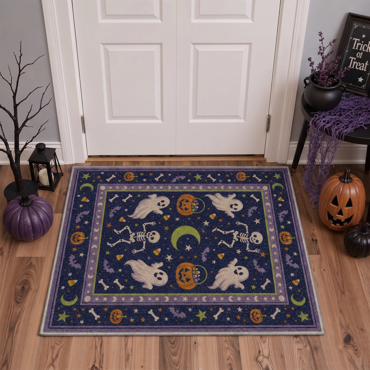 KUETH 3'x5' Halloween Machine Washable Area Rug, Non-Slip Rugs for Living Room, Bedroom and Dining Room, Orange