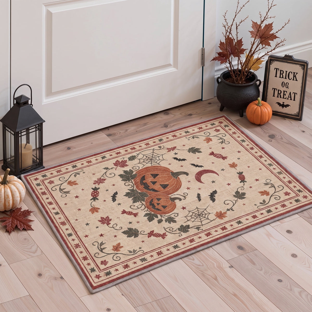 KUETH 3'x5' Halloween Machine Washable Area Rug, Non-Slip Rugs for Living Room, Bedroom and Dining Room, Orange