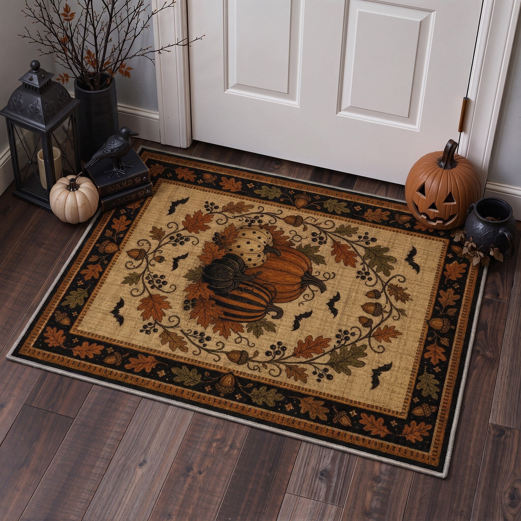 KUETH 3'x5' Halloween Machine Washable Area Rug, Non-Slip Rugs for Living Room, Bedroom and Dining Room, Orange