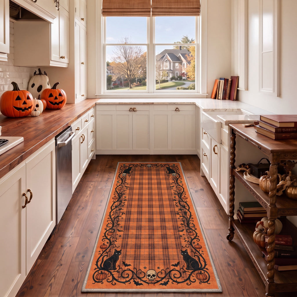 KUETH 3'x5' Halloween Machine Washable Area Rug, Non-Slip Rugs for Living Room, Bedroom and Dining Room, Orange