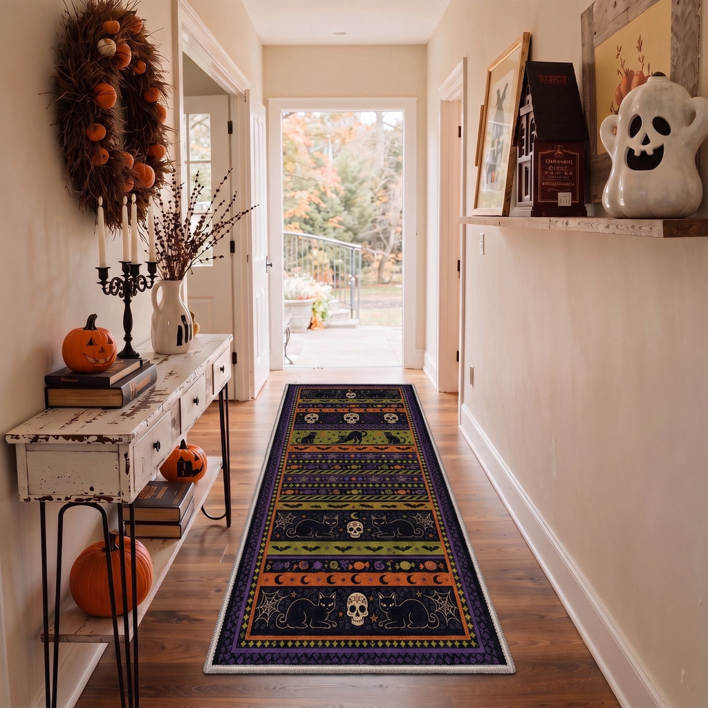 KUETH 3'x5' Halloween Machine Washable Area Rug, Non-Slip Rugs for Living Room, Bedroom and Dining Room, Orange