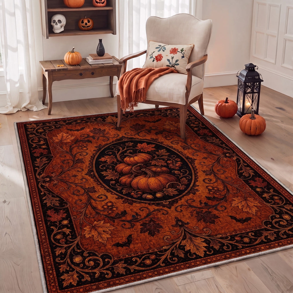KUETH 3'x5' Halloween Machine Washable Area Rug, Non-Slip Rugs for Living Room, Bedroom and Dining Room, Orange
