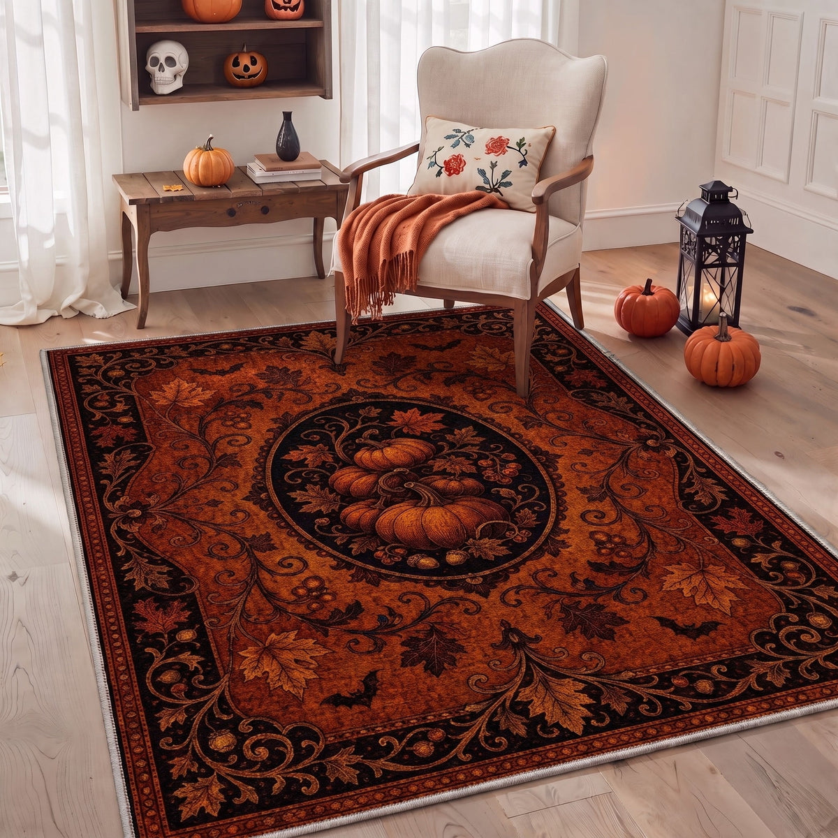 KUETH 3'x5' Halloween Machine Washable Area Rug, Non-Slip Rugs for Living Room, Bedroom and Dining Room, Orange