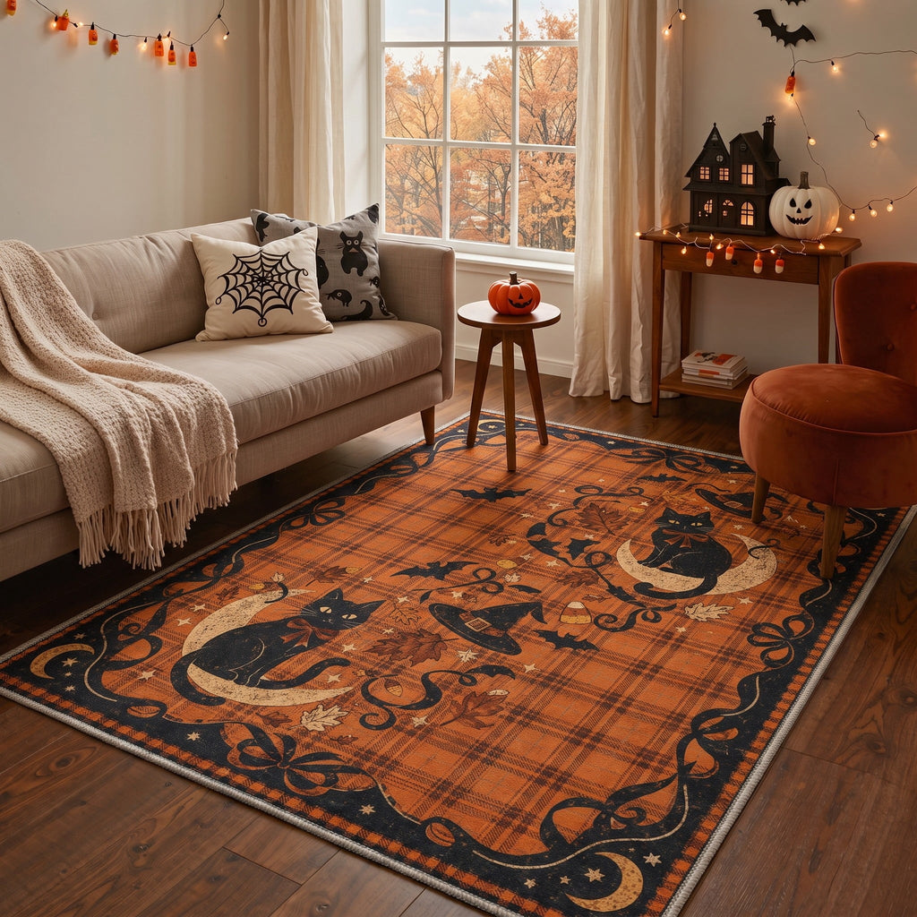 KUETH 3'x5' Halloween Machine Washable Area Rug, Non-Slip Rugs for Living Room, Bedroom and Dining Room, Orange