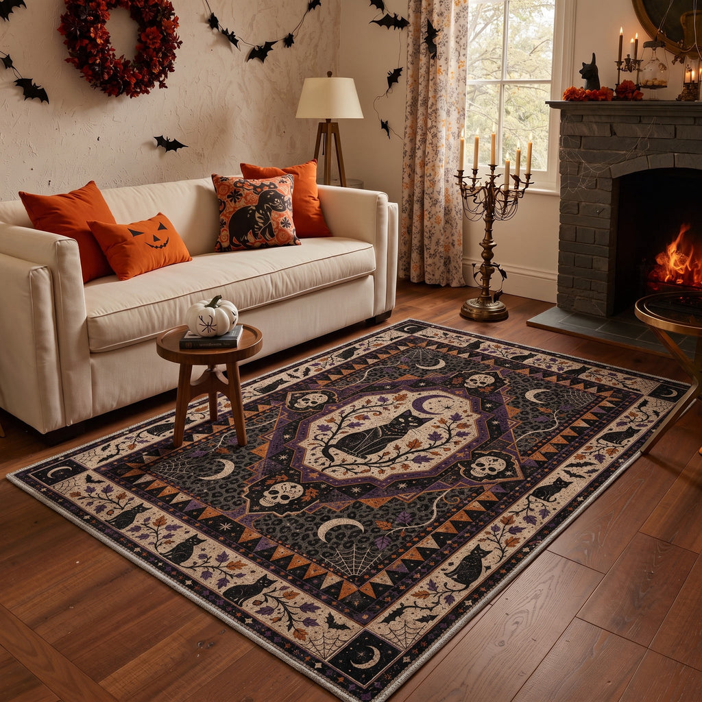 KUETH 3'x5' Halloween Machine Washable Area Rug, Non-Slip Rugs for Living Room, Bedroom and Dining Room, Orange