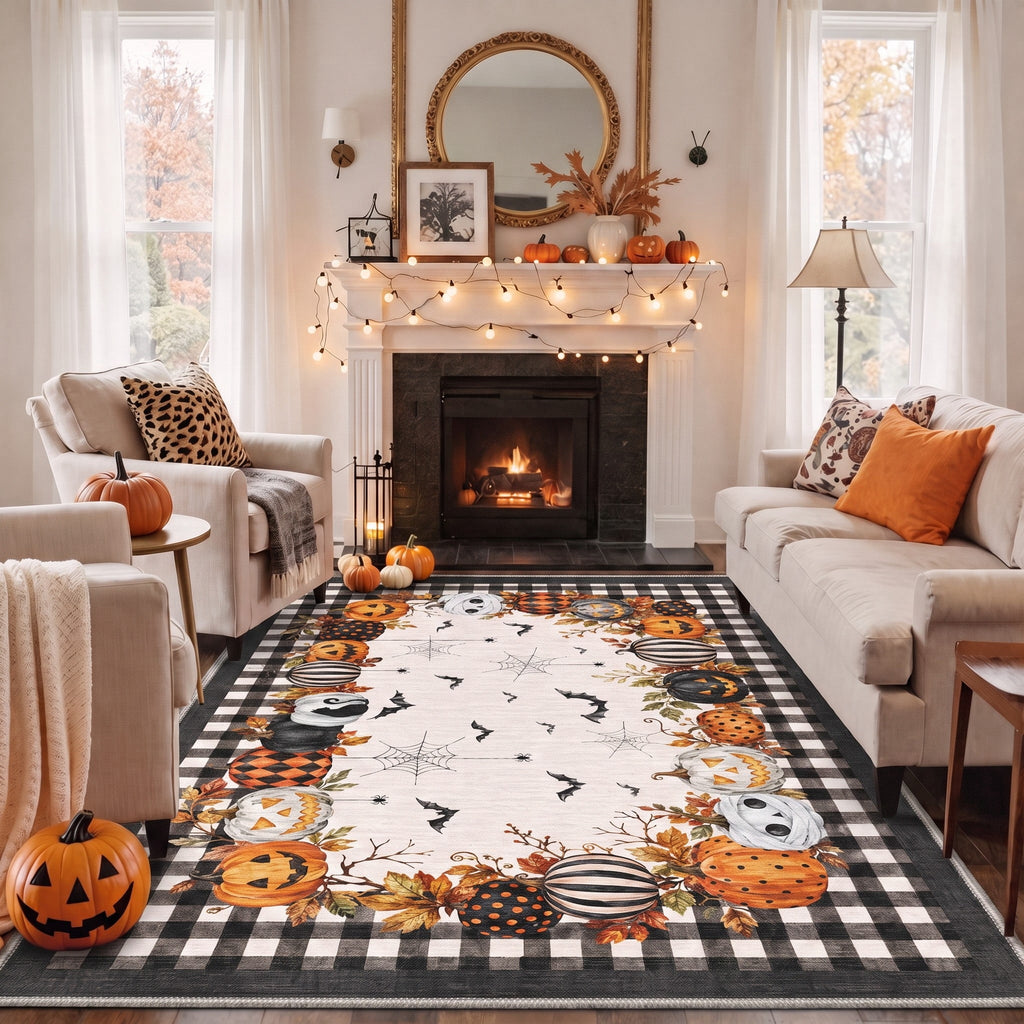 KUETH 3'x5' Halloween Machine Washable Area Rug, Non-Slip Rugs for Living Room, Bedroom and Dining Room, Orange