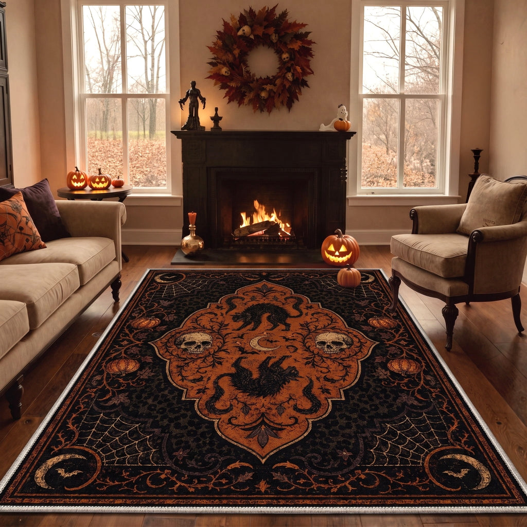 KUETH 3'x5' Halloween Machine Washable Area Rug, Non-Slip Rugs for Living Room, Bedroom and Dining Room, Orange
