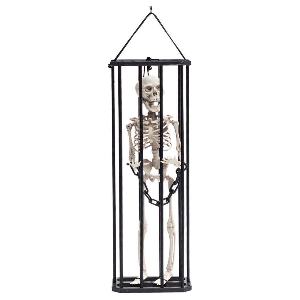 Konghyp Halloween Hanging Decoration Cage Ghost, Motion Activated Skeleton Prisoner, Creepy Party Prop for Haunted House, Animated Scare Device, Unique Halloween Decor